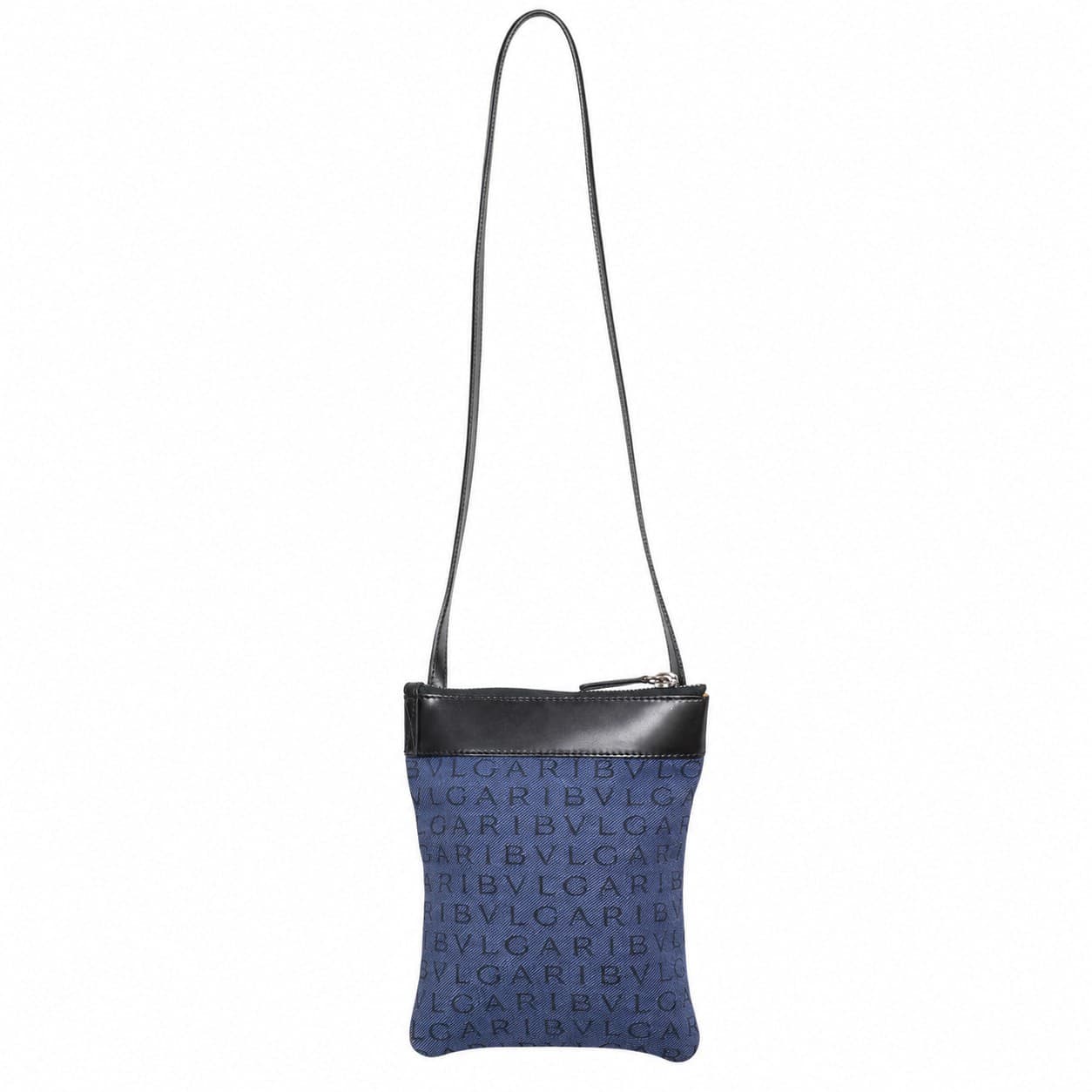 Bvlgari Logo Mania Canvas Leather Crossbody Shoulder Bag Purse Blue