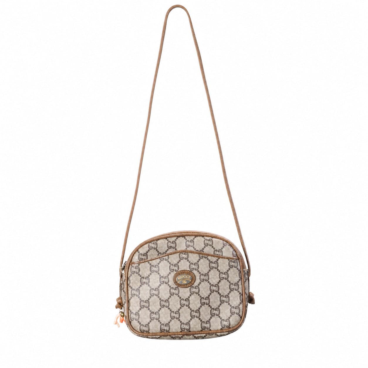 Gucci Plus GG Monogram Canvas Crossbody Camera Bag Purse Brown Leather