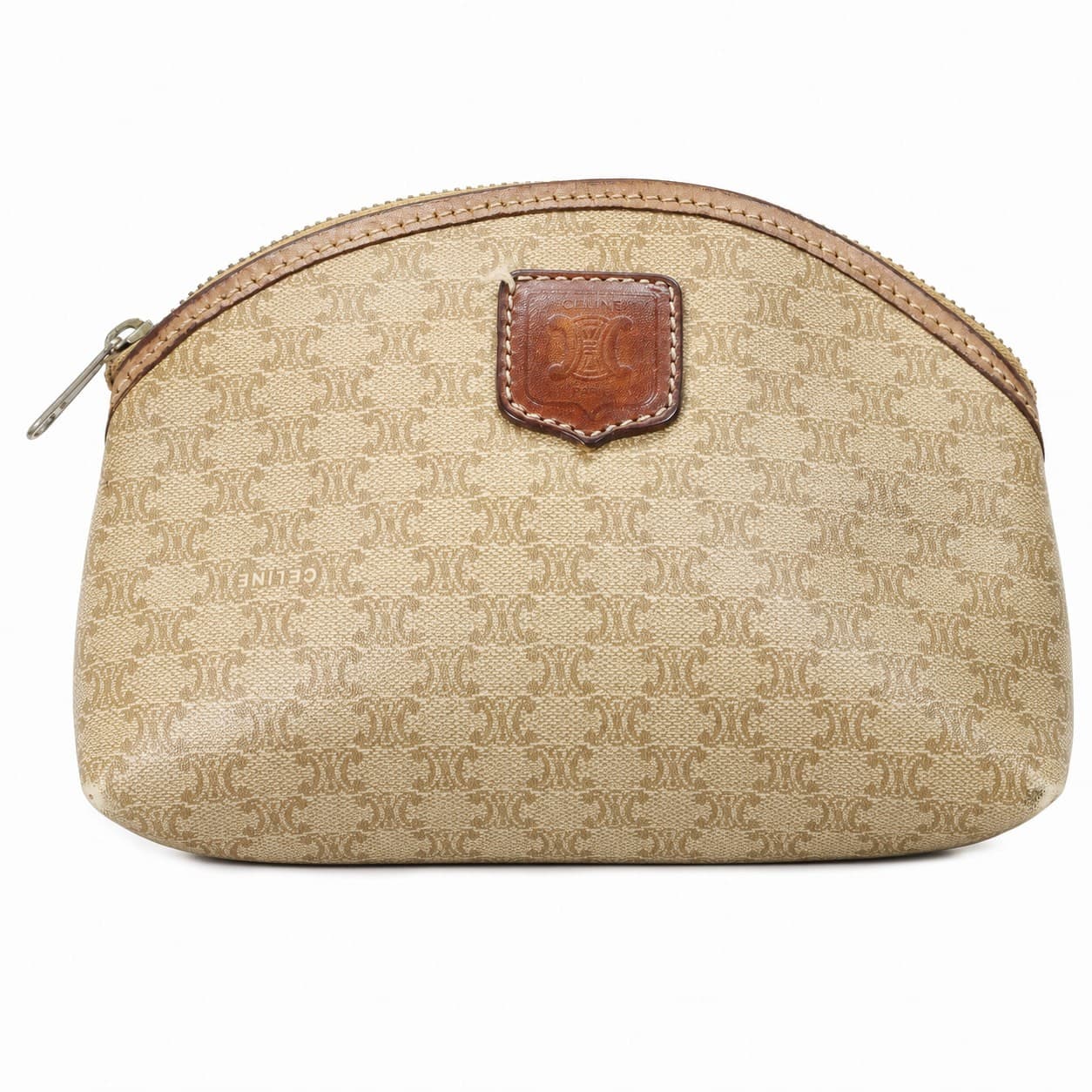 Céline Macadam Monogram Canvas Cosmetic Pouch Clutch Bag Beige Brown