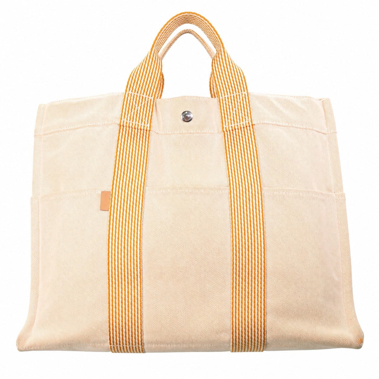 Hermès Fourre Tout Canvas Tote Bag Handbag Purse Beige Orange Stripe