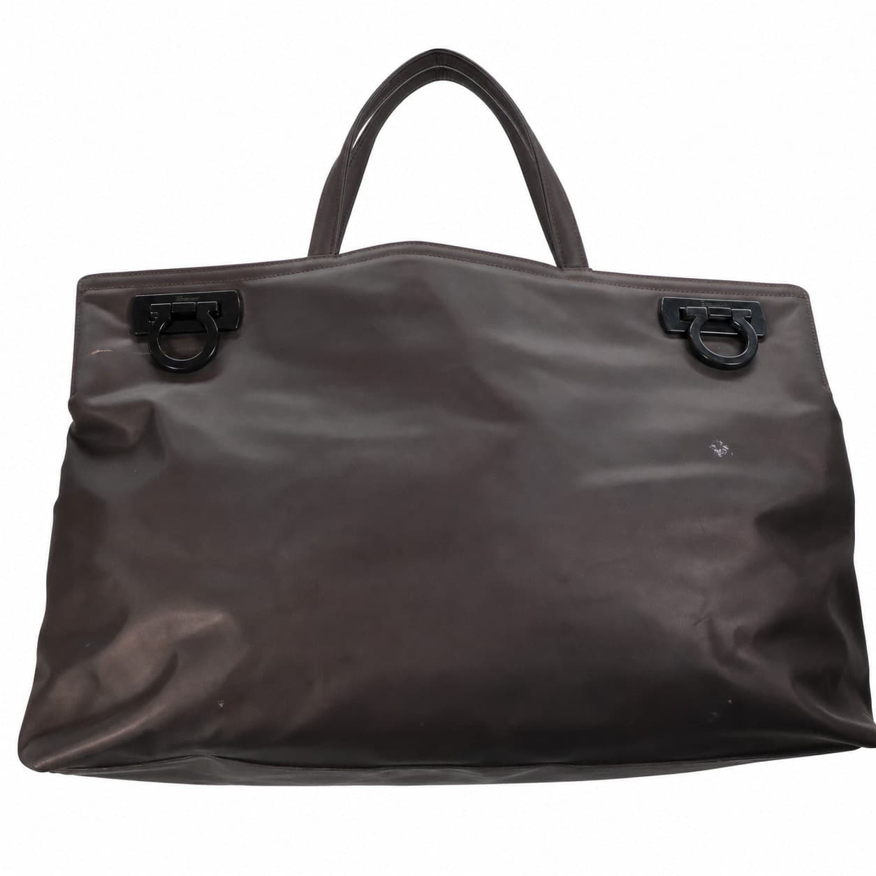 Salvatore Ferragamo Gancini Leather Tote Handbag Bag Brown Top Handle