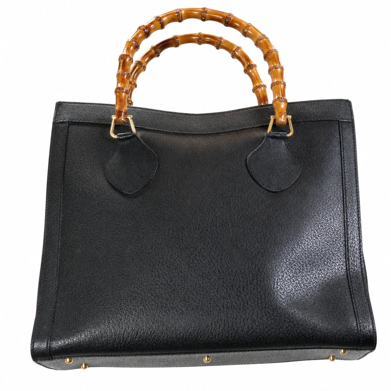 Gucci Diana Bamboo Handle Tote Bag Handbag Purse Black Leather Gold Hardware