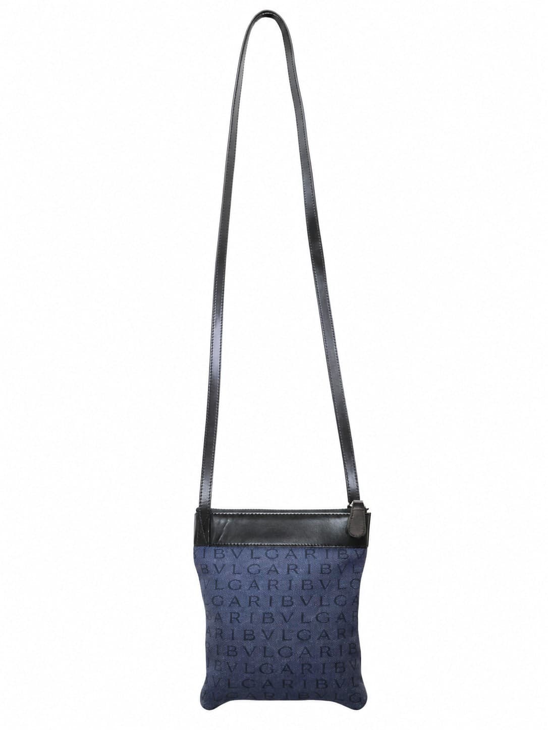 Bulgari Logo Mania Denim Leather Crossbody Shoulder Bag Purse Pouch Blue