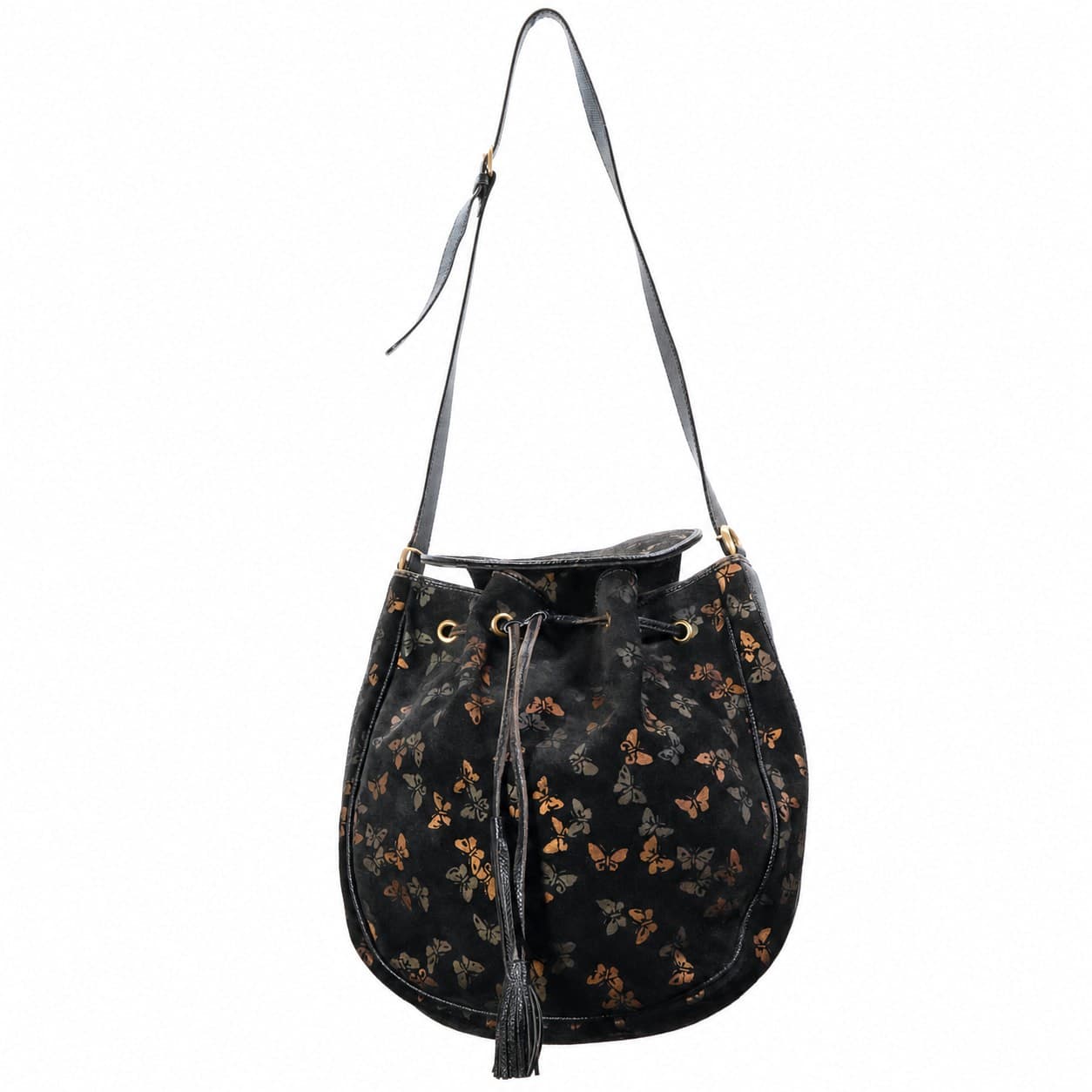 Bottega Veneta Black Butterfly Suede Bucket Bag Crossbody Shoulder Handbag Purse