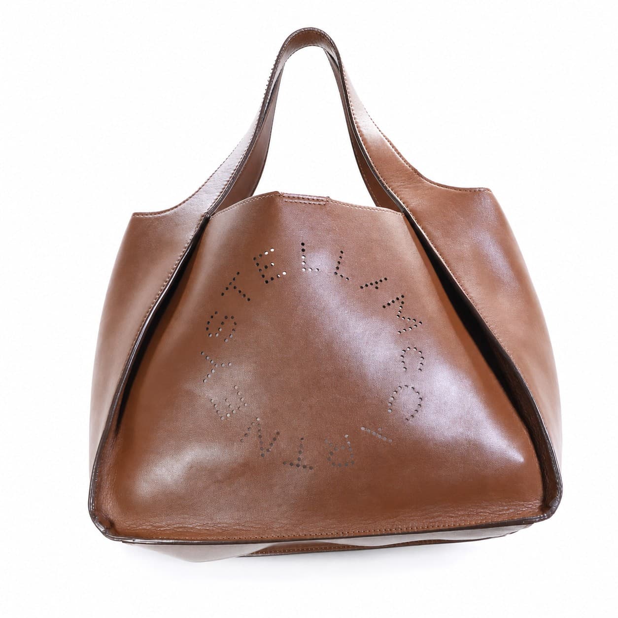Stella McCartney Logo Tote Bag Handbag Purse Alter-Nappa Tan Brown Shoulder