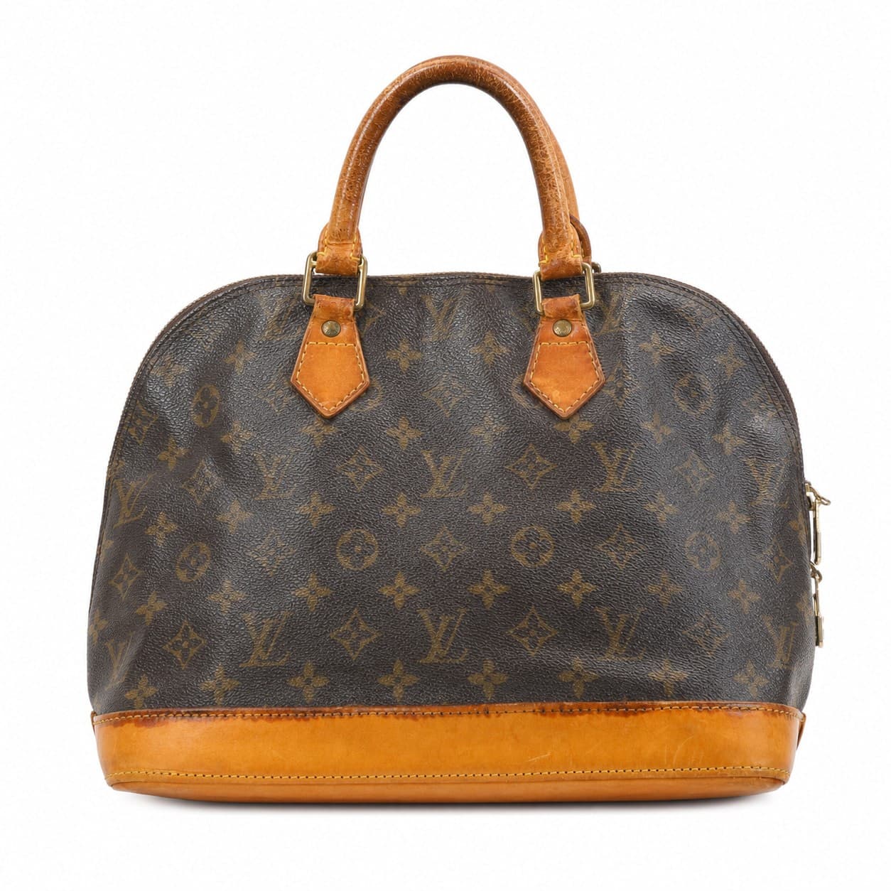 Louis Vuitton Alma MM Monogram Canvas Top Handle Handbag Bag Purse Brown