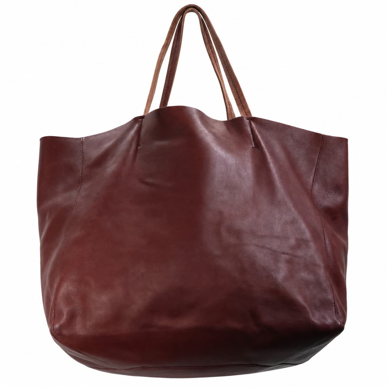 Céline Horizontal Cabas Leather Tote Shoulder Bag Handbag Burgundy