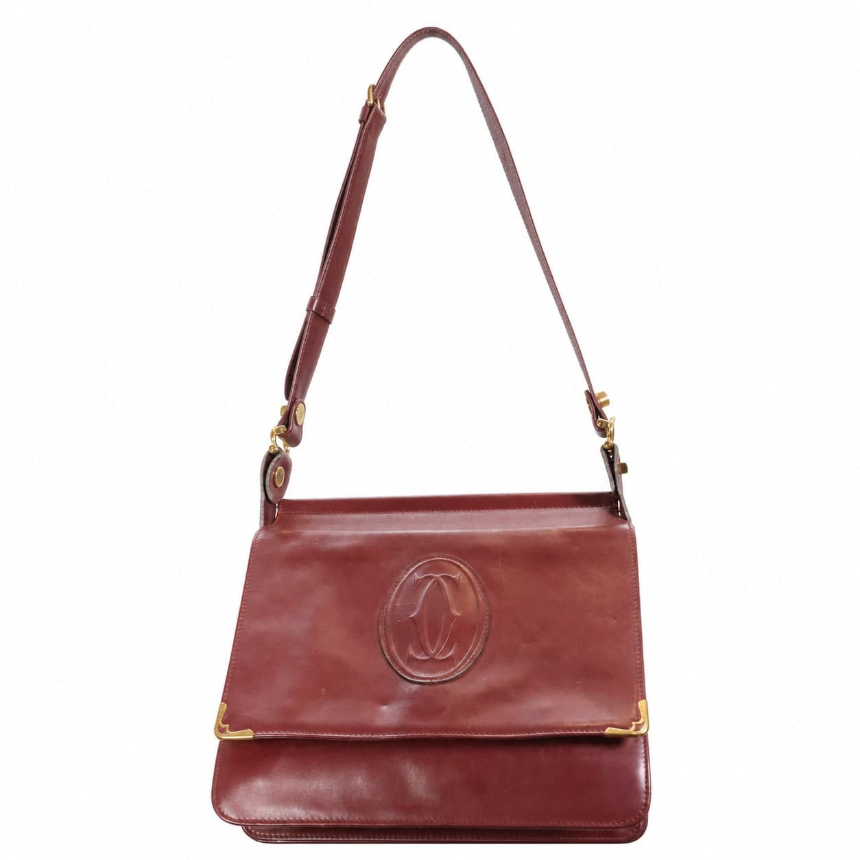 Cartier Must De Cartier Burgundy Leather Shoulder Bag Crossbody Handbag Purse