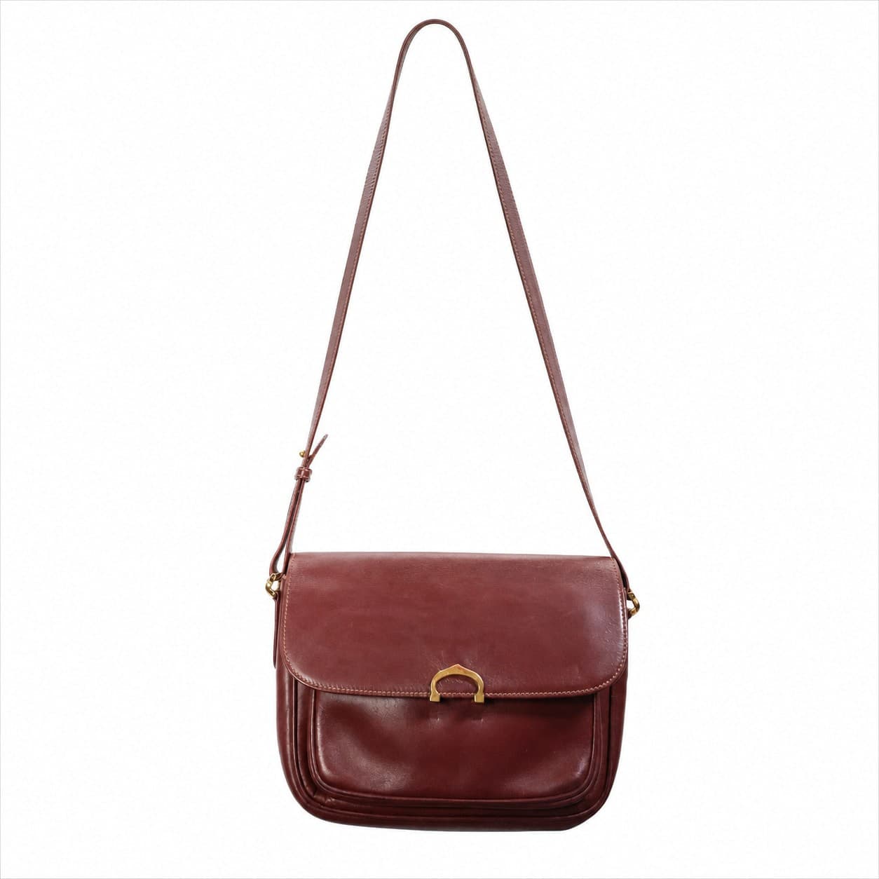 Cartier Must De Cartier Burgundy Leather Crossbody Shoulder Bag Handbag Purse