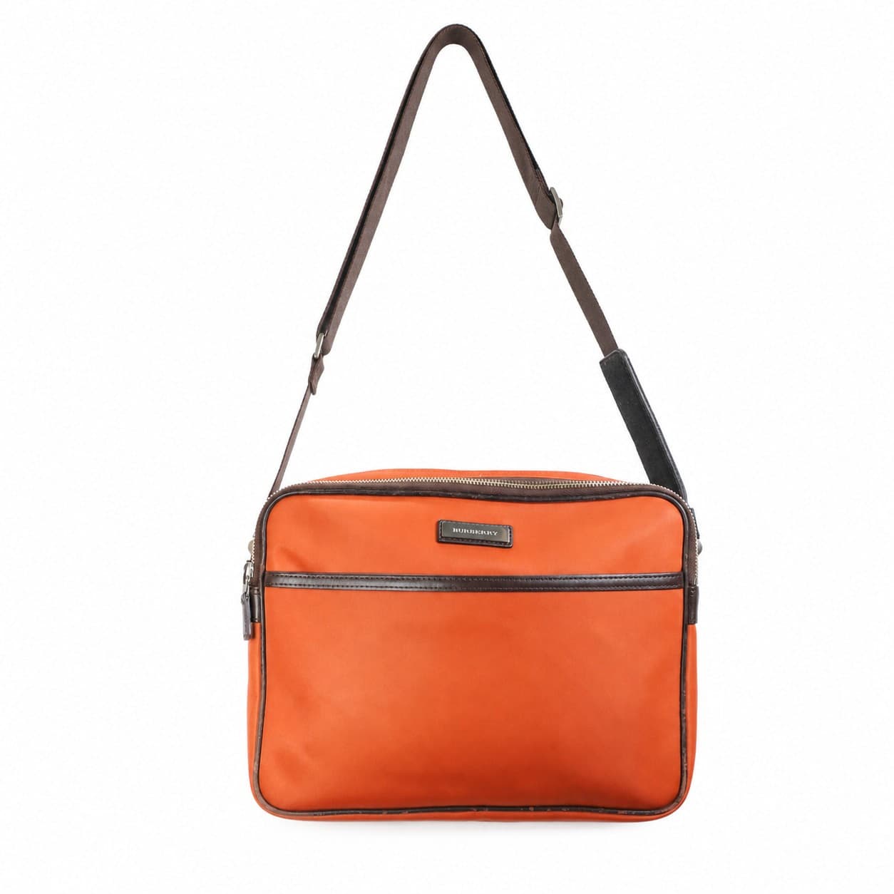 Burberry Nylon Crossbody Messenger Bag Orange Brown Leather Shoulder Bag