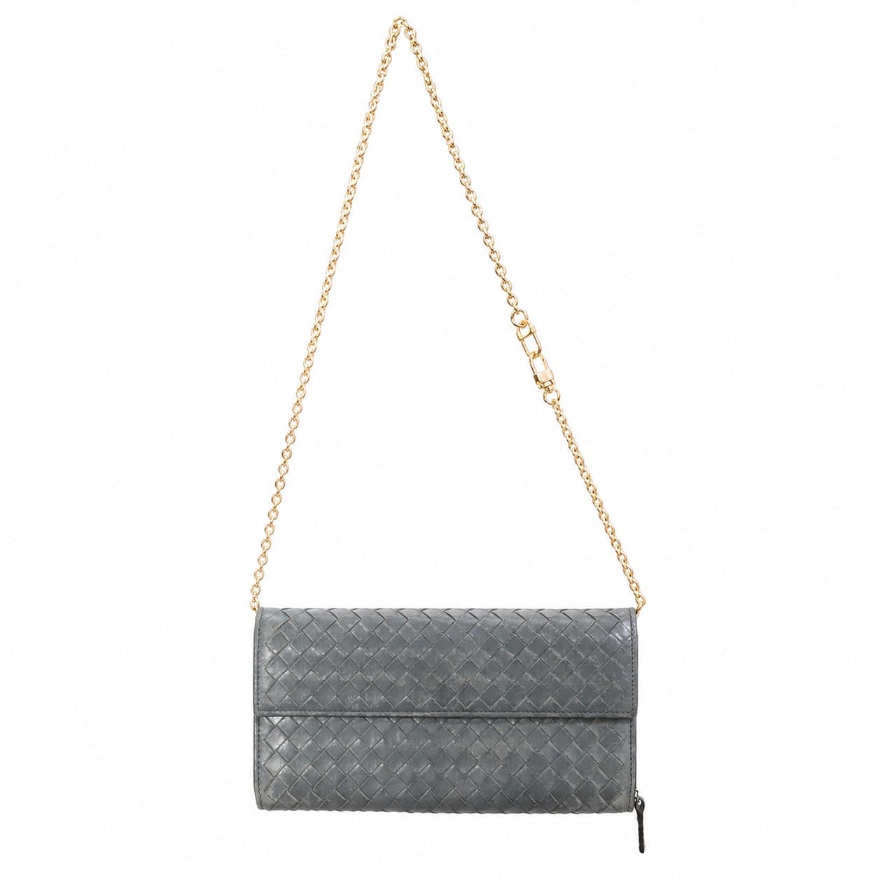 Bottega Veneta Intrecciato Leather Wallet On Chain Crossbody Clutch Gray