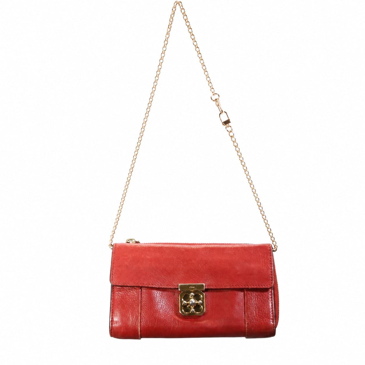 Chloé Elsie Red Leather Wallet Chain Crossbody Shoulder Bag Purse Handbag
