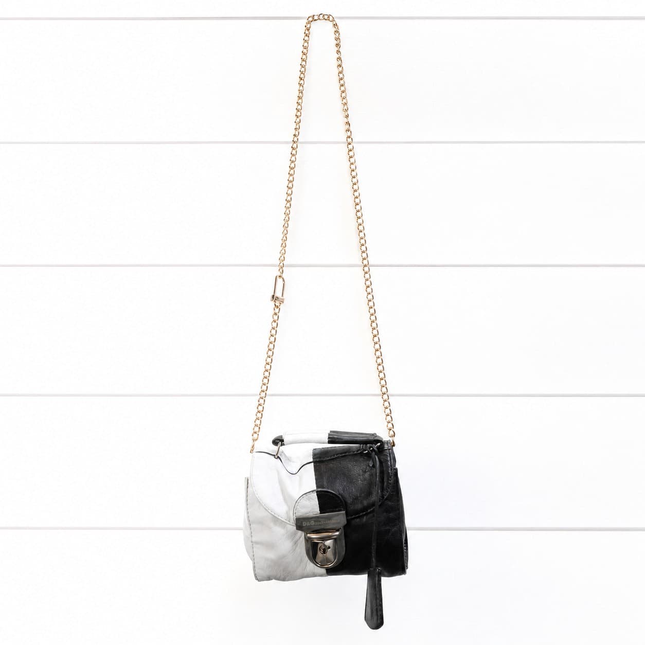 Dolce & Gabbana Black White Colorblock Leather Handbag Purse Shoulder Crossbody Bag Chain Strap