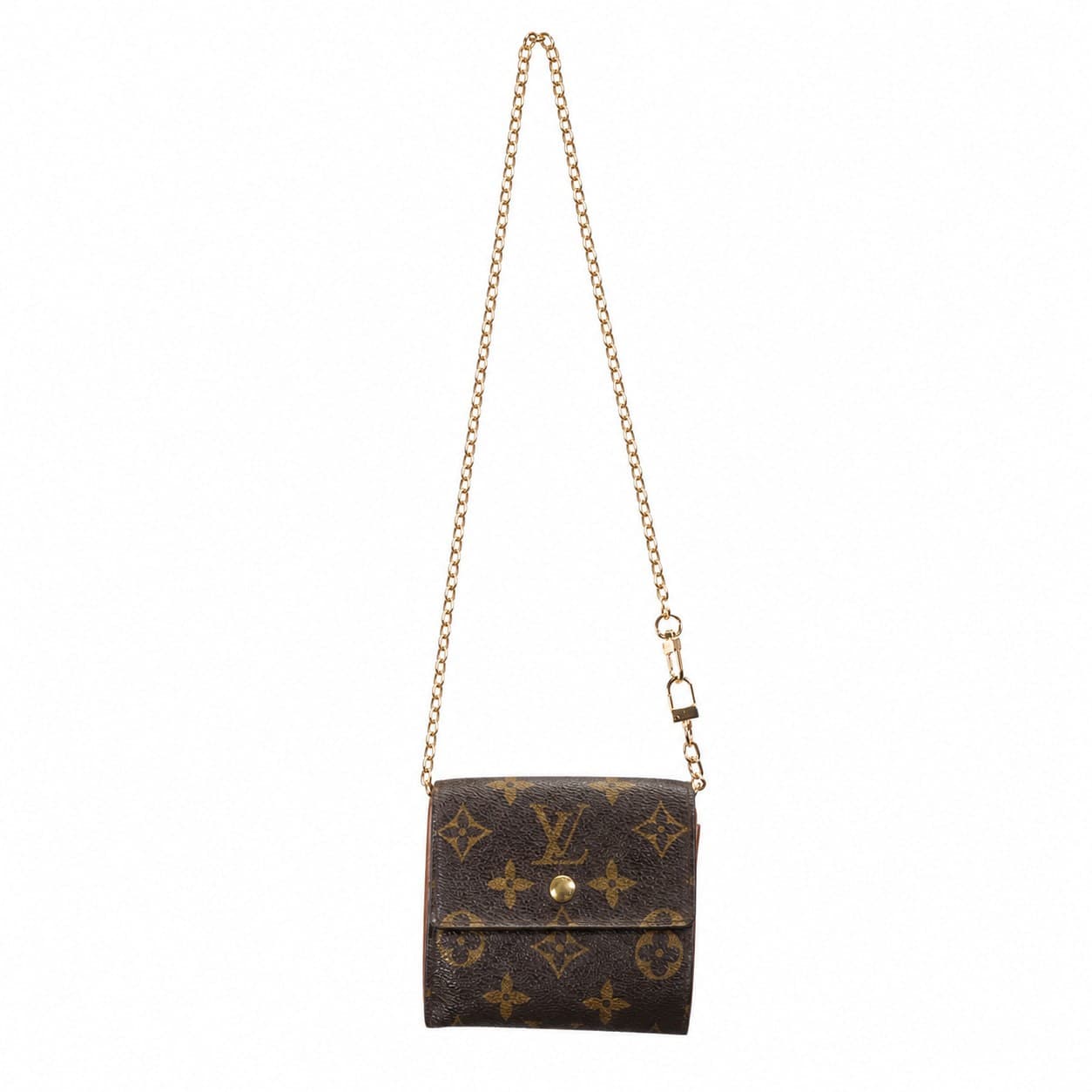 Louis Vuitton Monogram Canvas Compact Trifold Wallet Crossbody Purse Chain