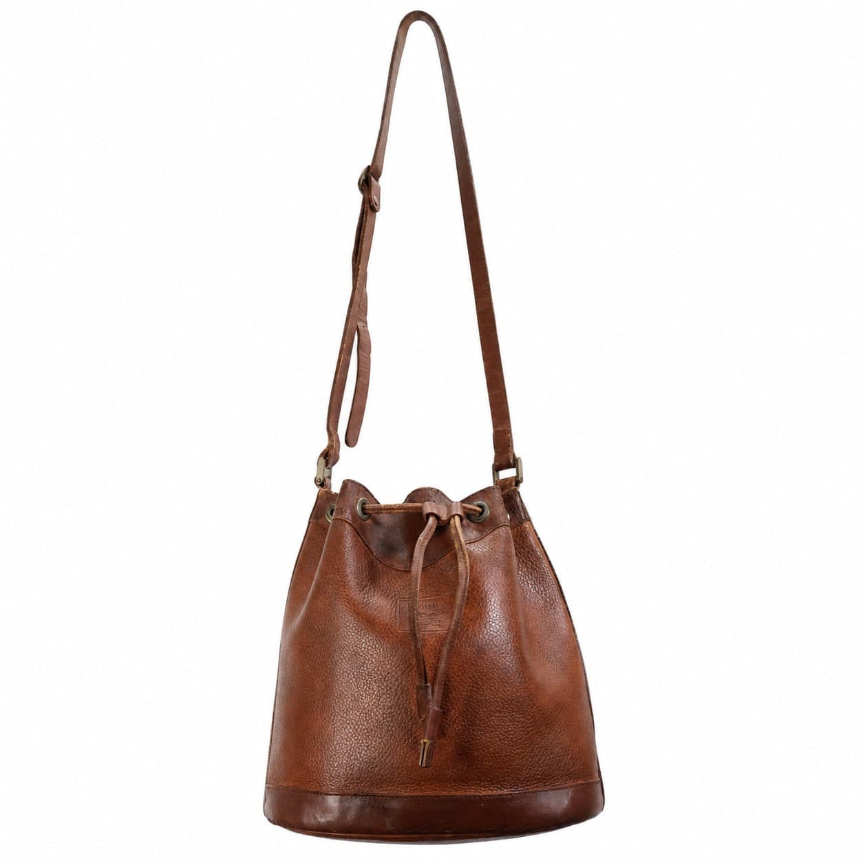 Burberrys Brown Leather Bucket Bag Drawstring Shoulder Bag Crossbody Purse