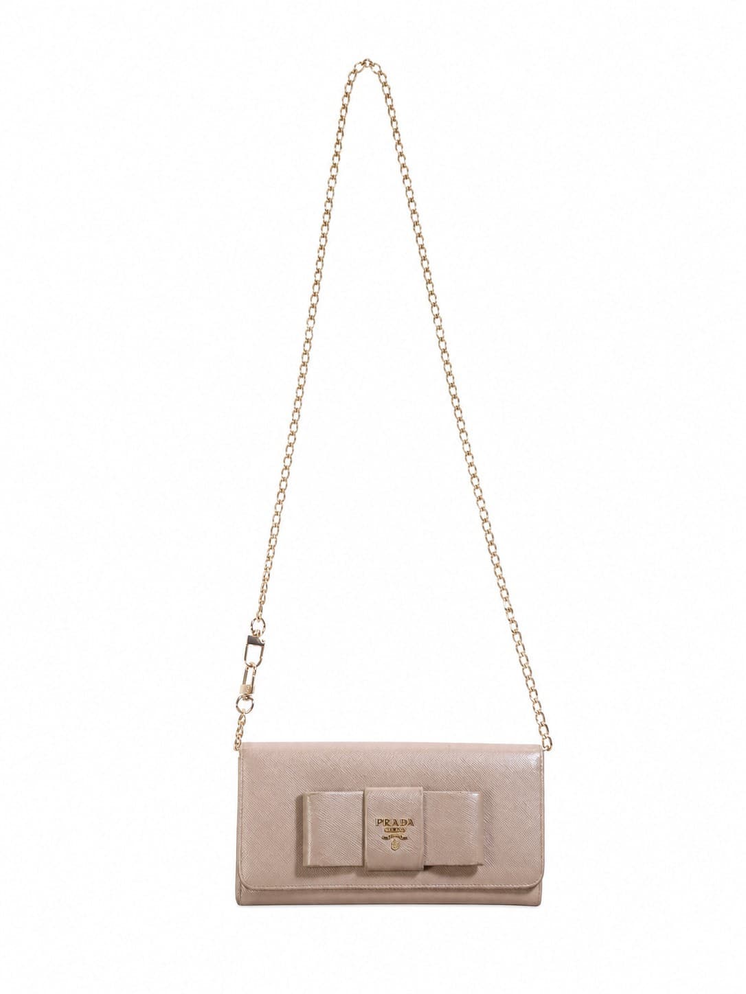 Prada Saffiano Leather Bow Continental Wallet Chain Beige Cipria Handbag