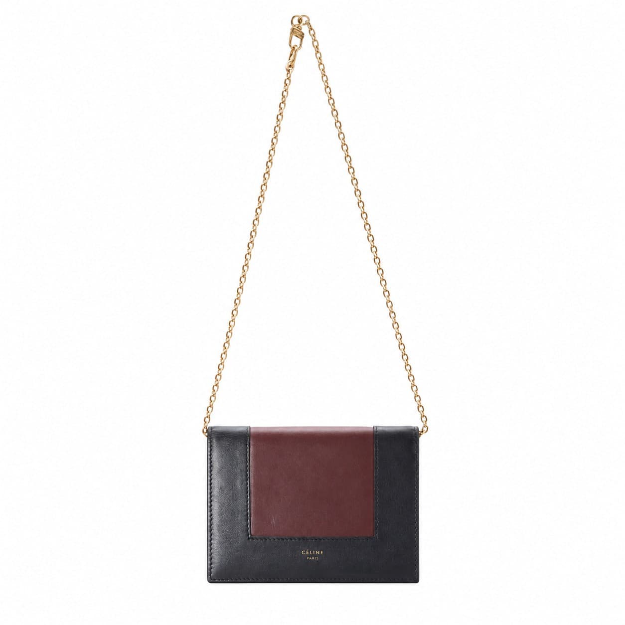 Céline Frame Wallet On Chain Colorblock Black Burgundy Leather Crossbody Bag