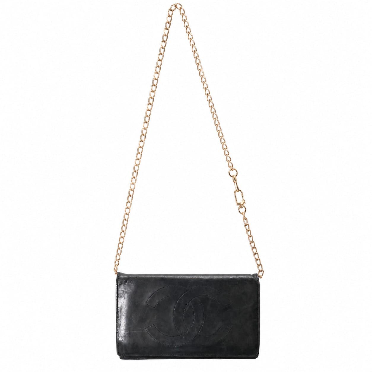 Chanel Black Leather CC Logo Wallet Chain Crossbody Clutch Purse Bag