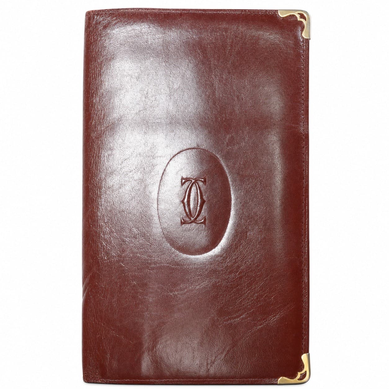 Cartier Burgundy Leather Bifold Wallet Gold Corners Must De Cartier