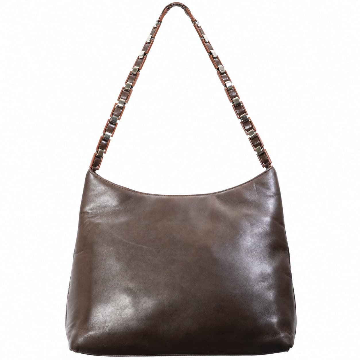 Salvatore Ferragamo Brown Leather Hobo Shoulder Bag Handbag Purse Chain Strap