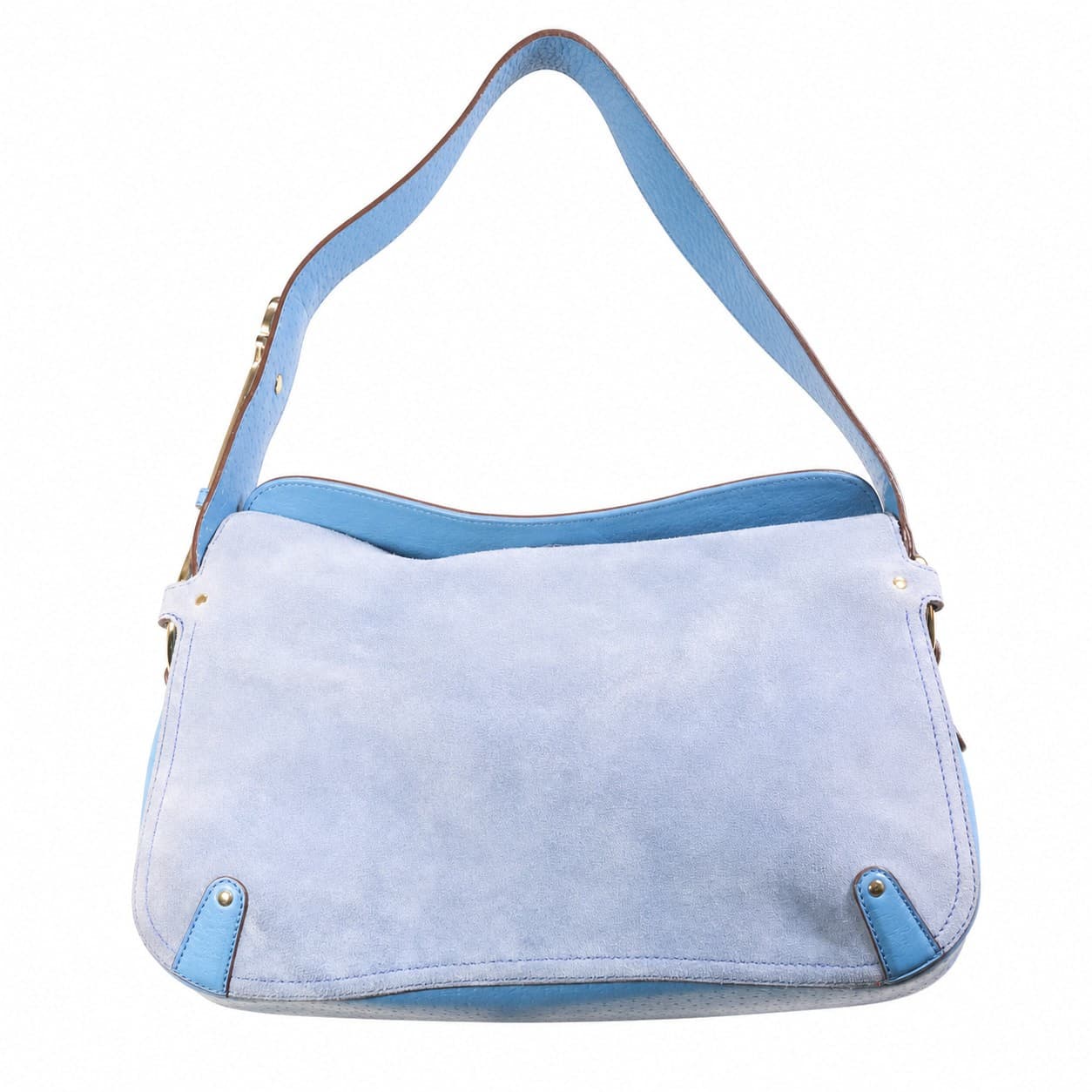 Salvatore Ferragamo Gancini Blue Suede Leather Shoulder Bag Hobo Handbag Purse