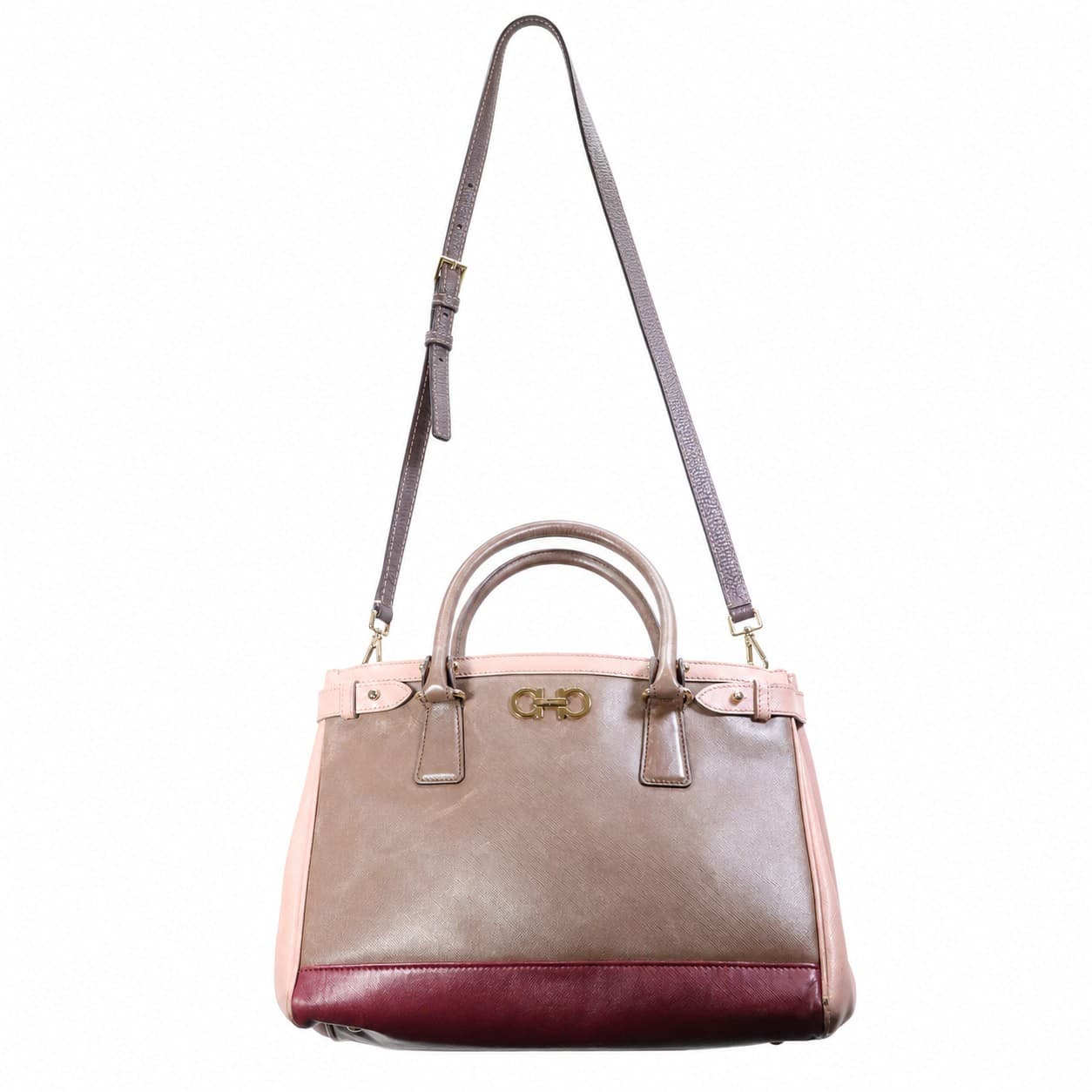 Salvatore Ferragamo Sofia Saffiano Leather Satchel Handbag Purse Tri-Color