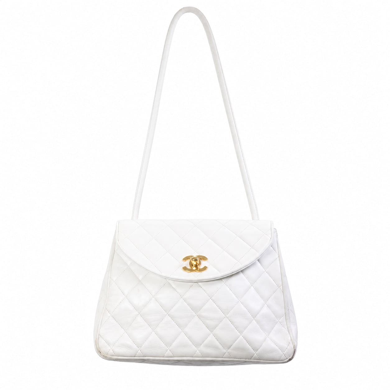 Chanel White Quilted Lambskin Leather Shoulder Bag Purse Handbag Gold Hardware handbags auction at Alighieri's