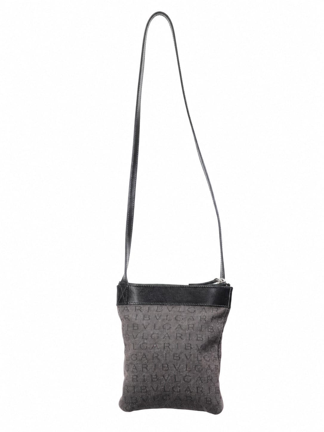 Bvlgari Logomania Canvas Leather Crossbody Shoulder Bag Purse Gray