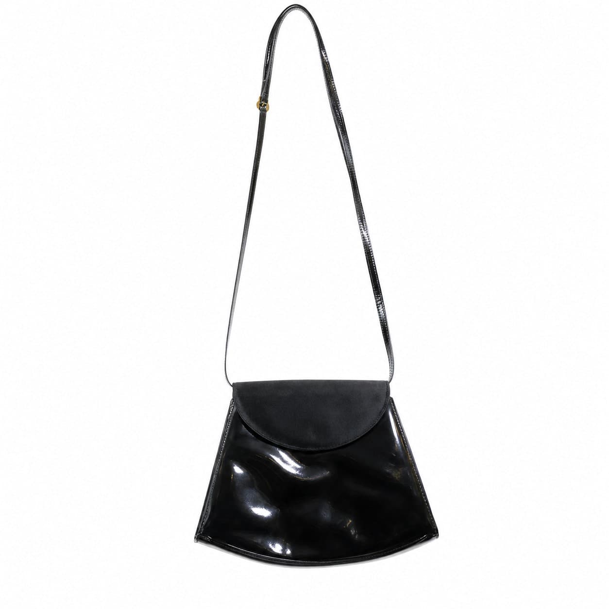Salvatore Ferragamo Black Patent Leather Suede Shoulder Bag Crossbody Handbag Purse