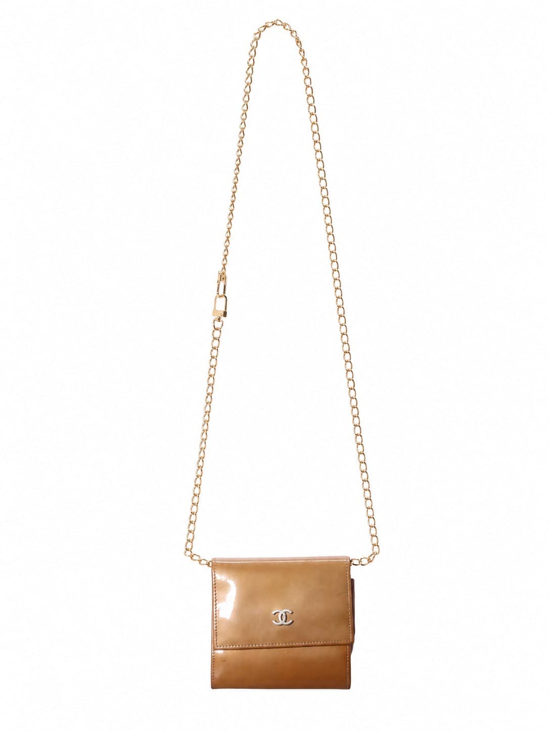 Chanel Patent Leather Compact Wallet On Chain Caramel Crossbody Bag Purse