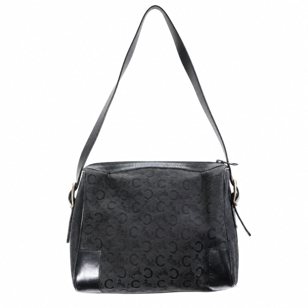 Céline Macadam Black Canvas Leather Shoulder Bag Crossbody Purse Handbag