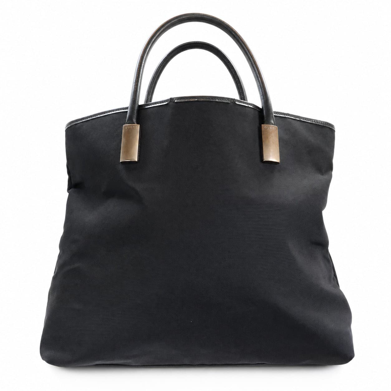 Gucci Black Nylon Canvas Leather Trim Tote Handbag Purse Bag Top Handle