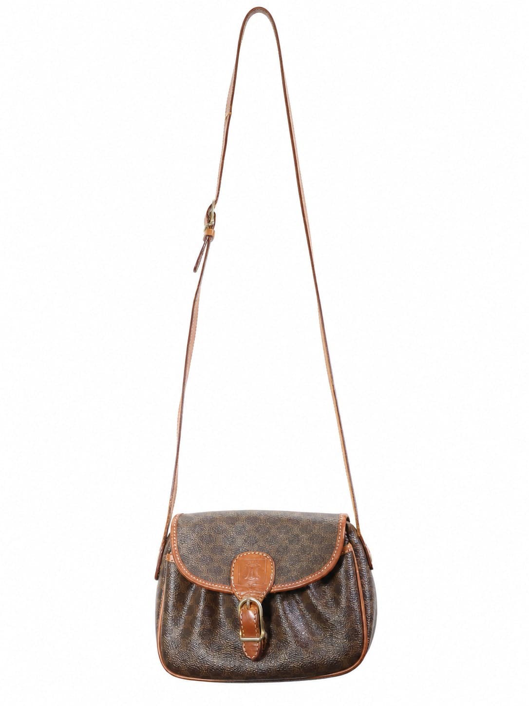 Céline Macadam Canvas Leather Crossbody Shoulder Bag Handbag Purse Brown