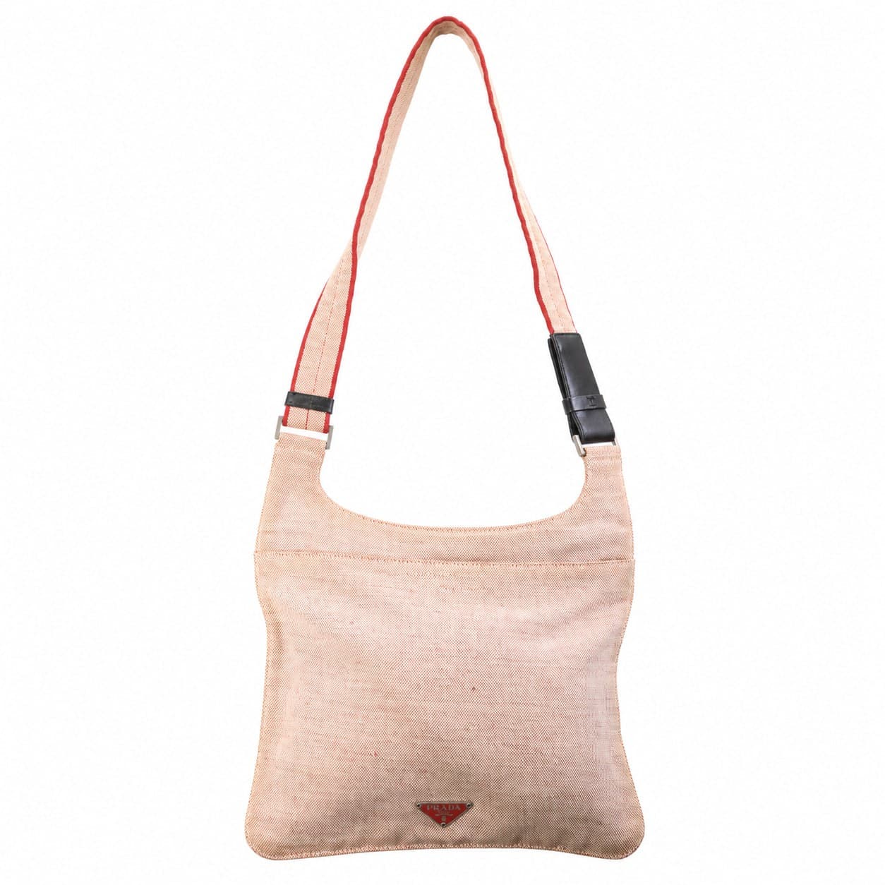 Prada Canvas Checkerboard Shoulder Bag Crossbody Handbag Purse Beige Red Hobo