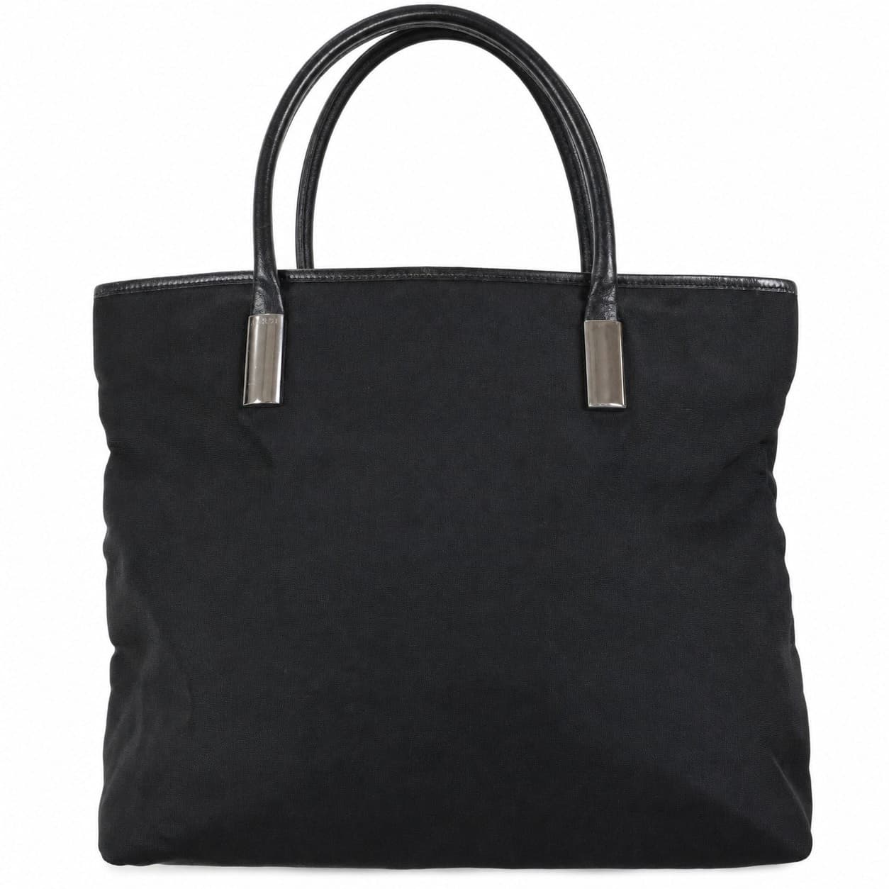 Gucci Canvas Leather Tote Handbag Purse Bag Black Silver Hardware