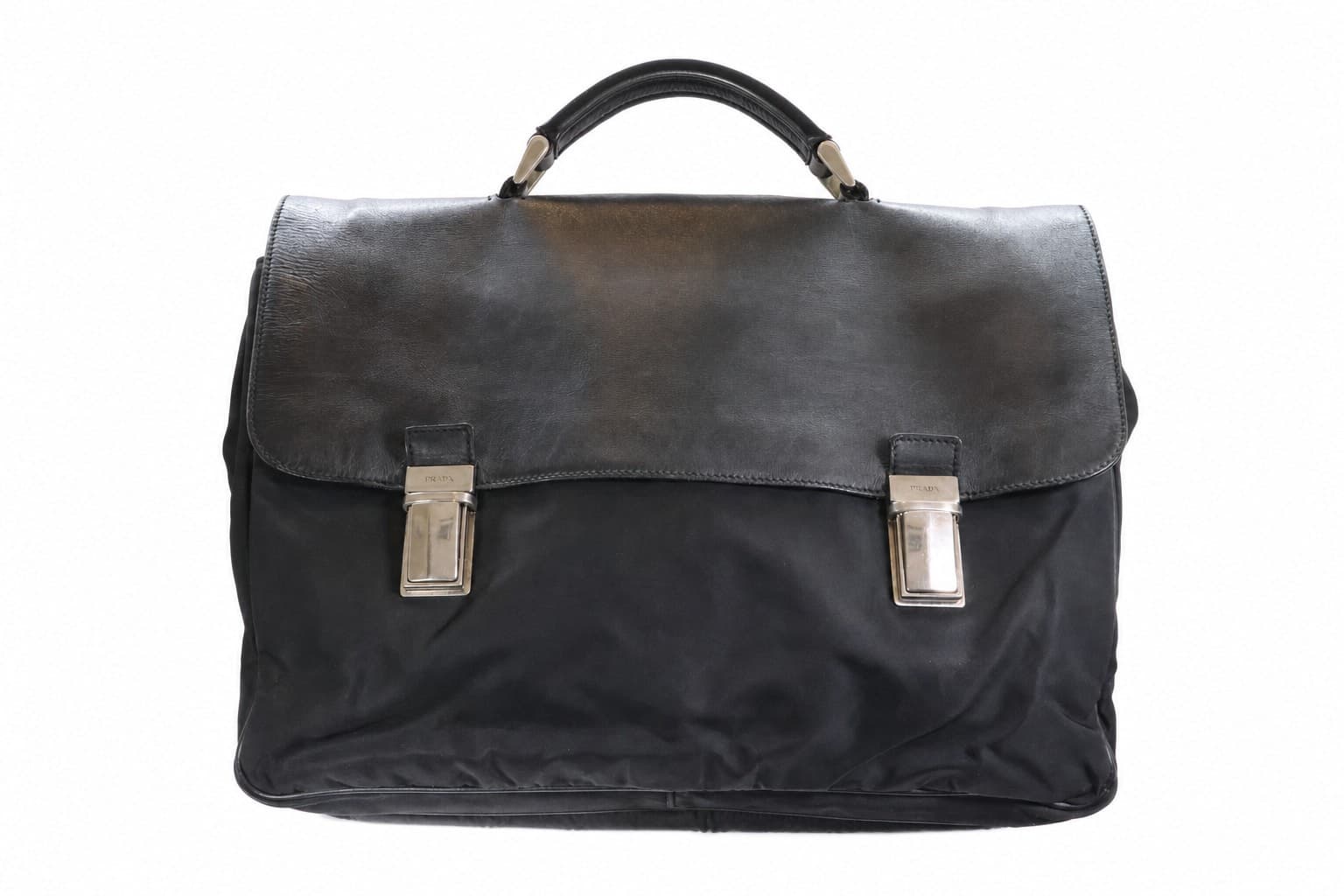 Prada Black Nylon Leather Briefcase Top Handle Bag Handbag