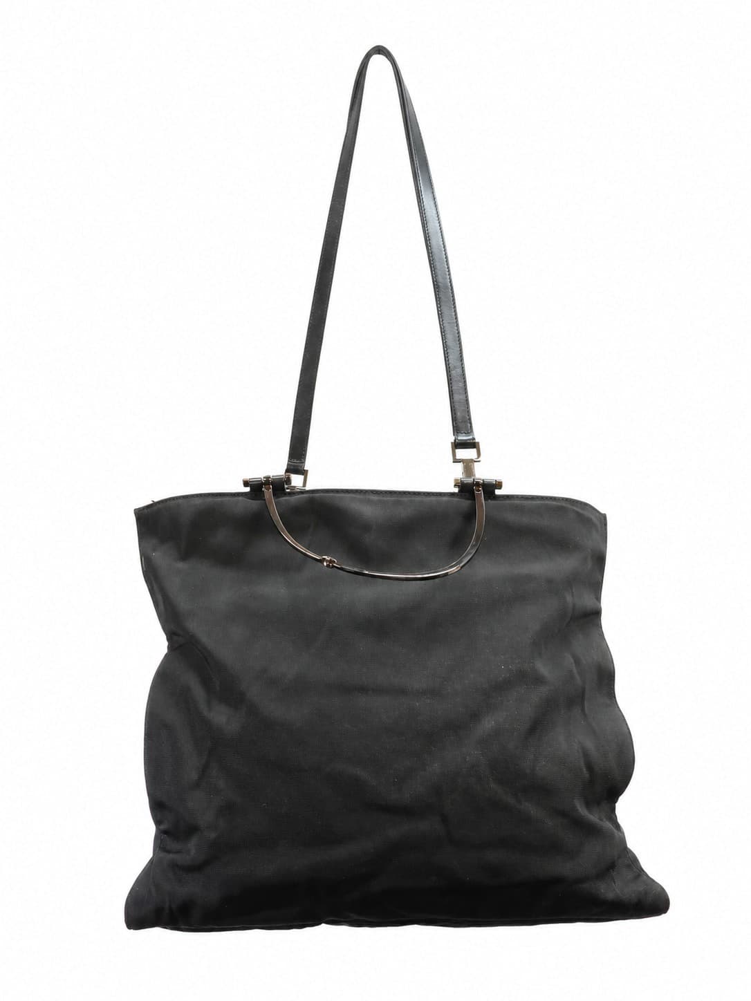 Gucci Bamboo Black Nylon Canvas Leather Tote Handbag Shoulder Bag