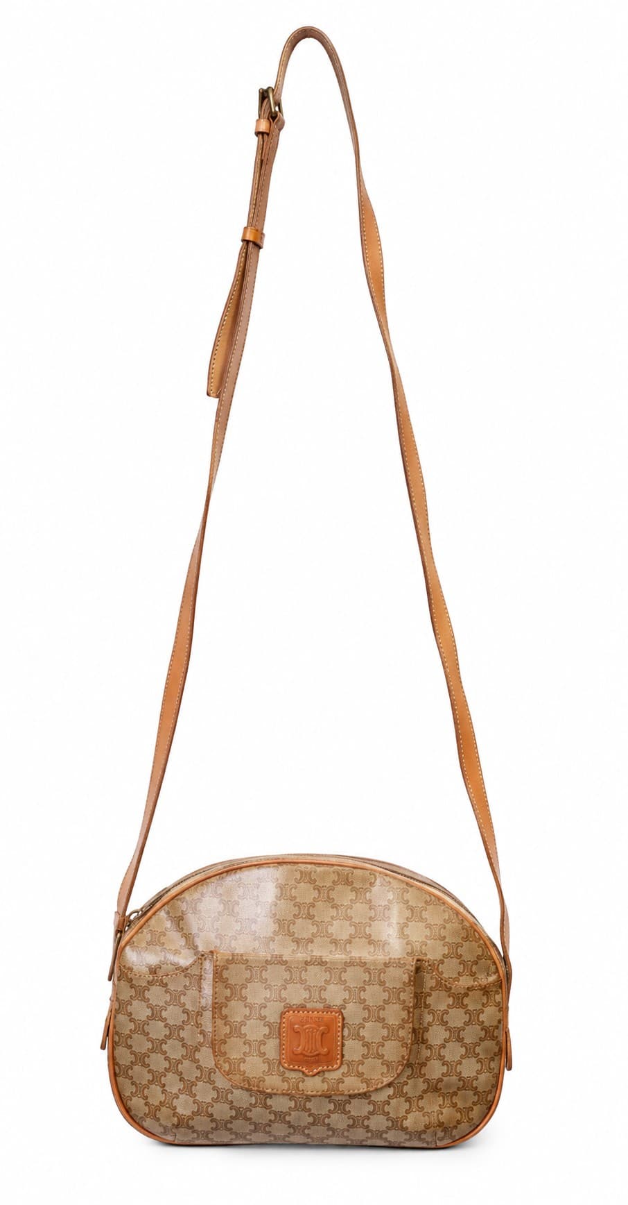 Celine Macadam Shoulder Bag Featuring A Light Brown Patterned Purse Crossbody Bag
