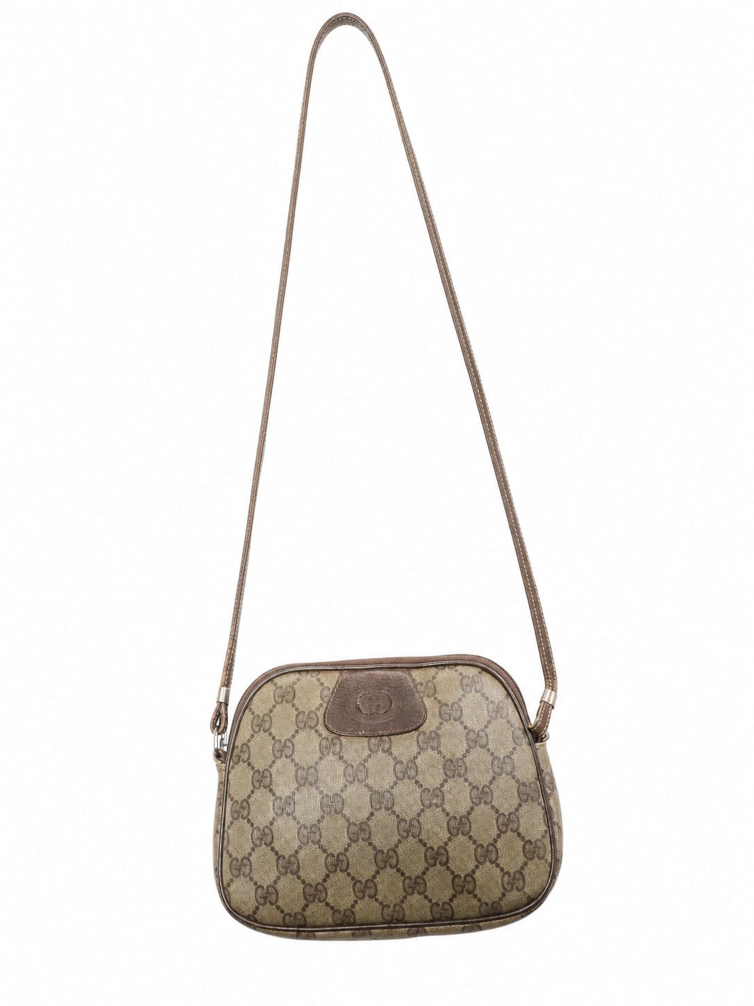 Gucci GG Monogram Canvas Crossbody Shoulder Bag Handbag Purse Beige Brown