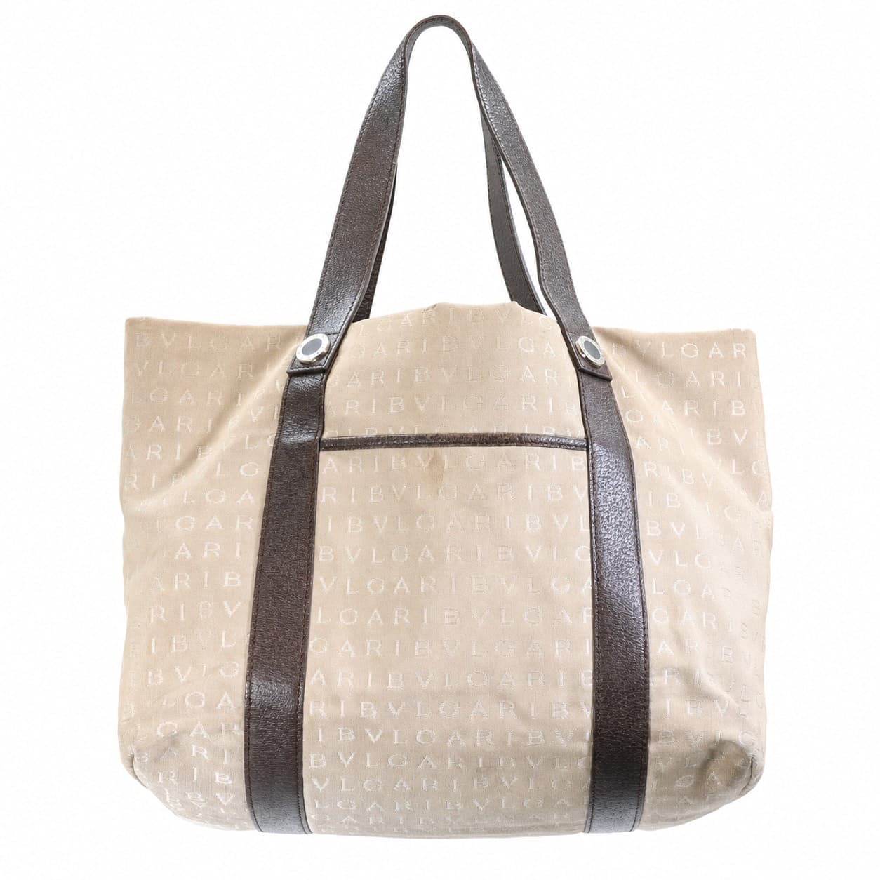 Bvlgari Logo Mania Canvas Leather Tote Bag Shoulder Bag Handbag Beige Brown