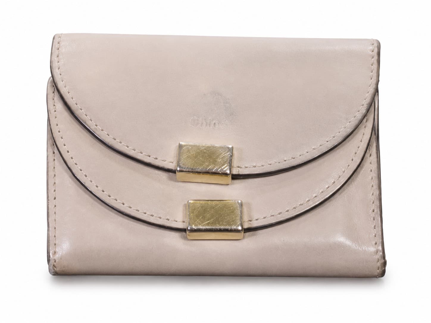 Chloé Leather Key Holder Case 6 Hook Motty Grey Gold Hardware