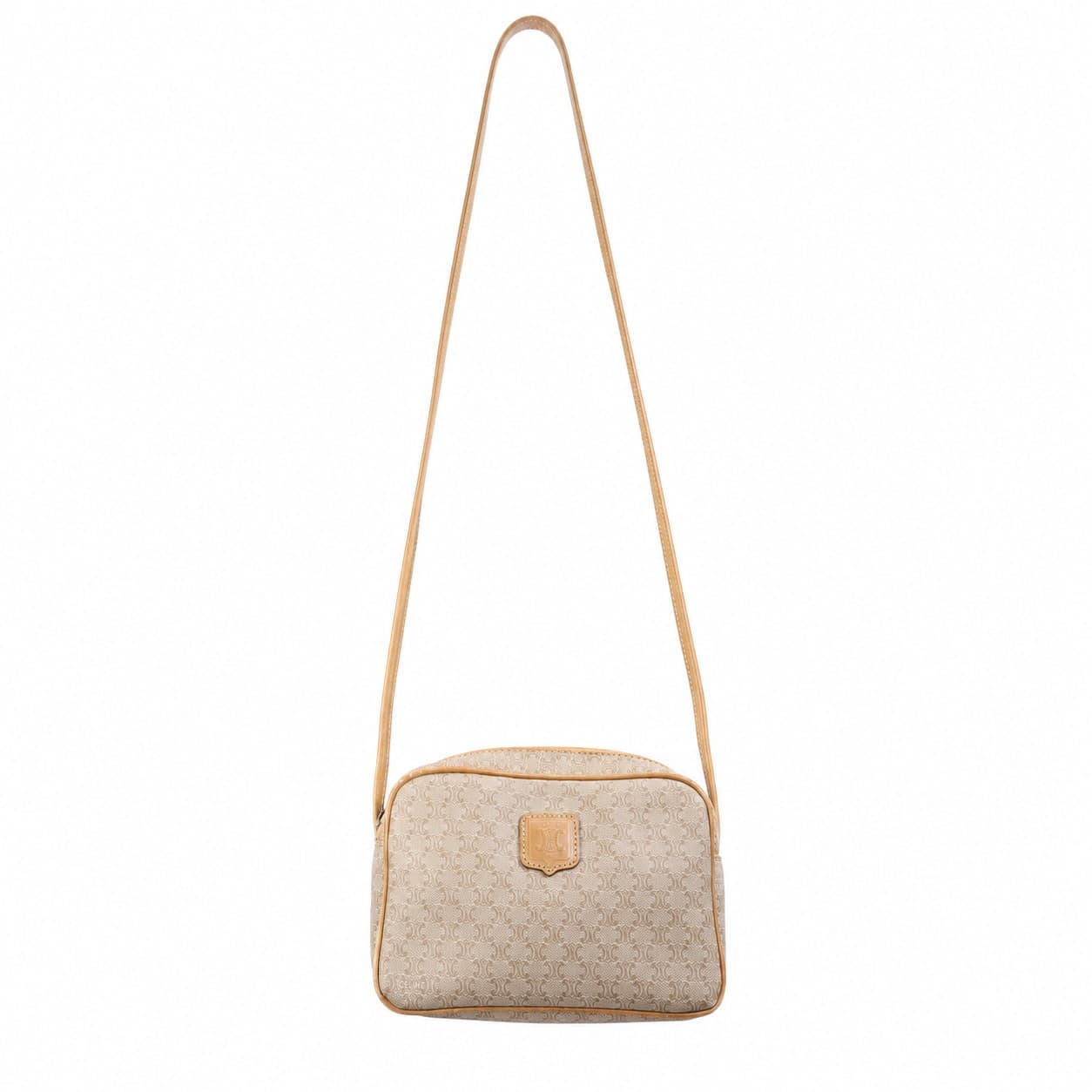 Céline Macadam Monogram Canvas Leather Crossbody Shoulder Camera Bag Beige