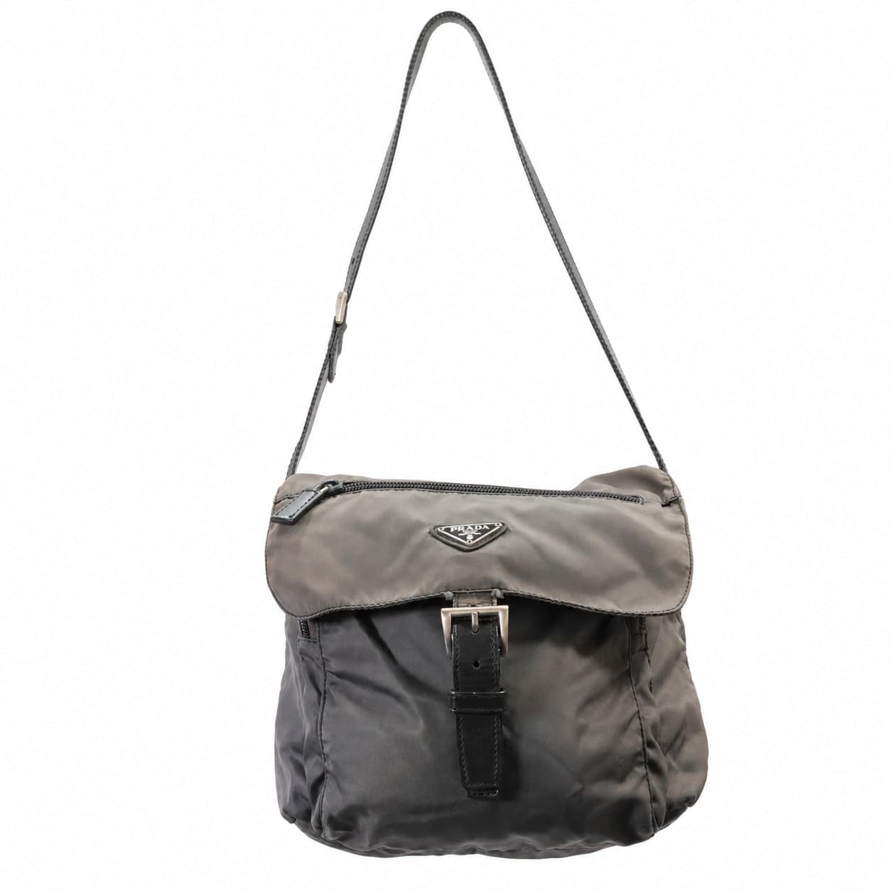 Prada Tessuto Nylon Leather Crossbody Messenger Shoulder Bag Gray