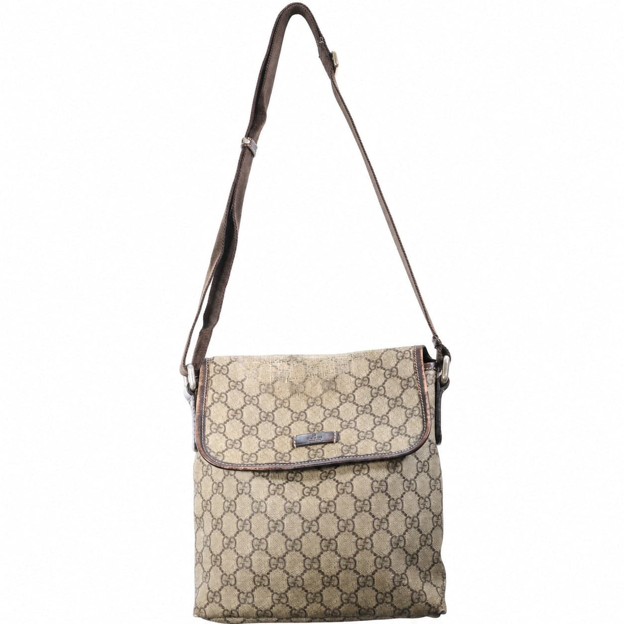 Gucci GG Supreme Canvas Messenger Crossbody Shoulder Bag Beige Brown Handbag Purse