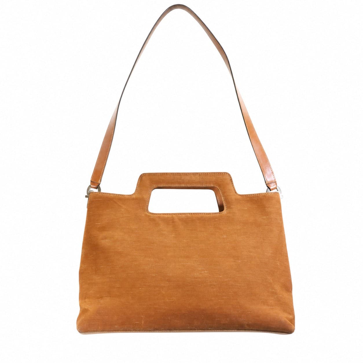 Salvatore Ferragamo Suede Leather Handbag Purse Bag Top Handle Shoulder Brown