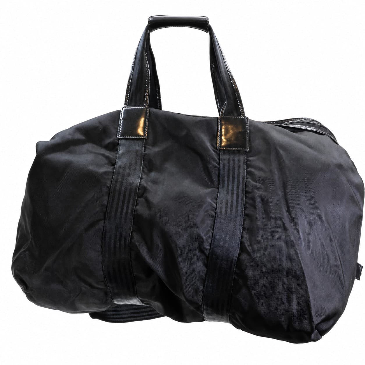Gucci Black Nylon Duffel Hobo Shoulder Bag Handbag Purse Patent Leather