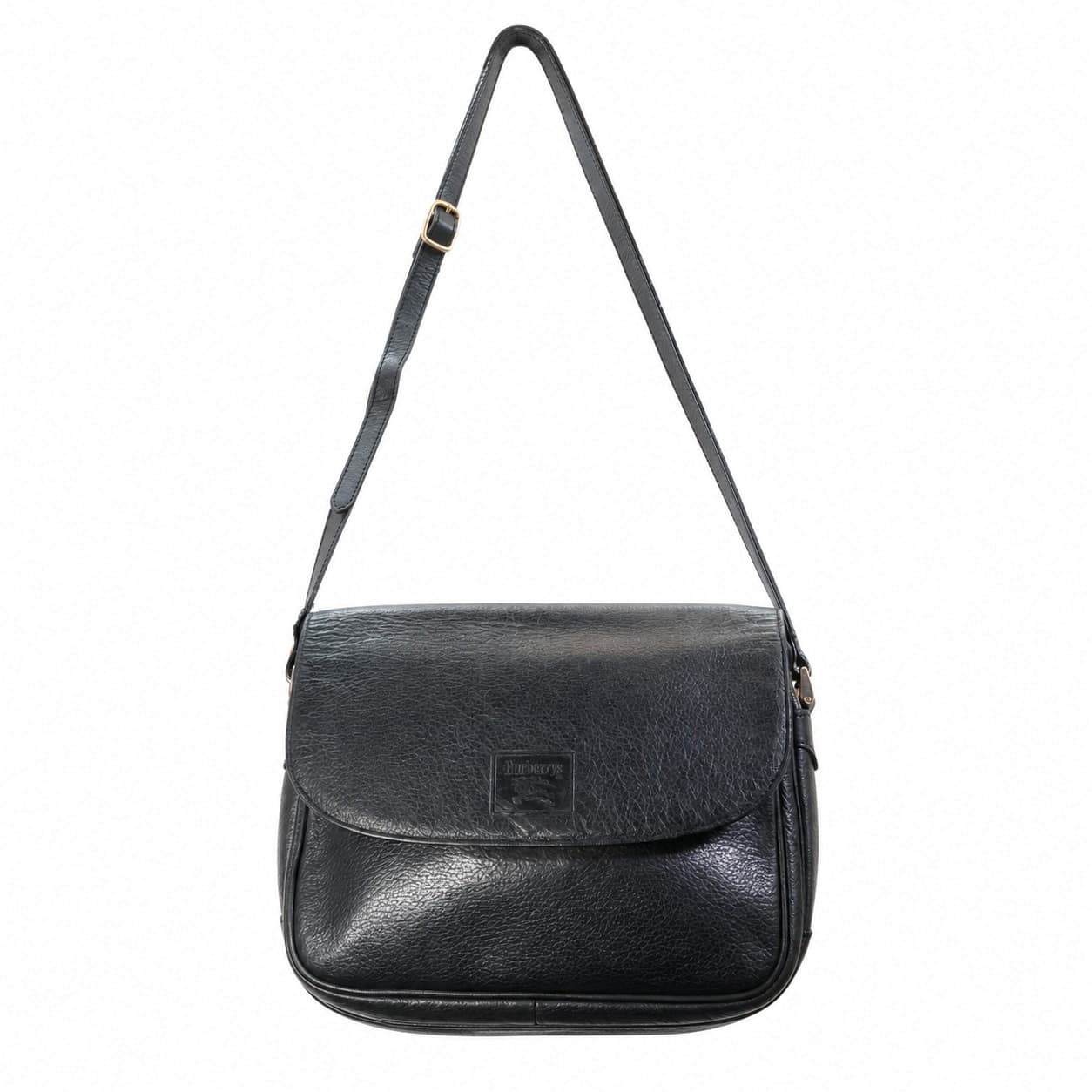 Burberrys Black Leather Crossbody Shoulder Bag Purse Handbag Flap