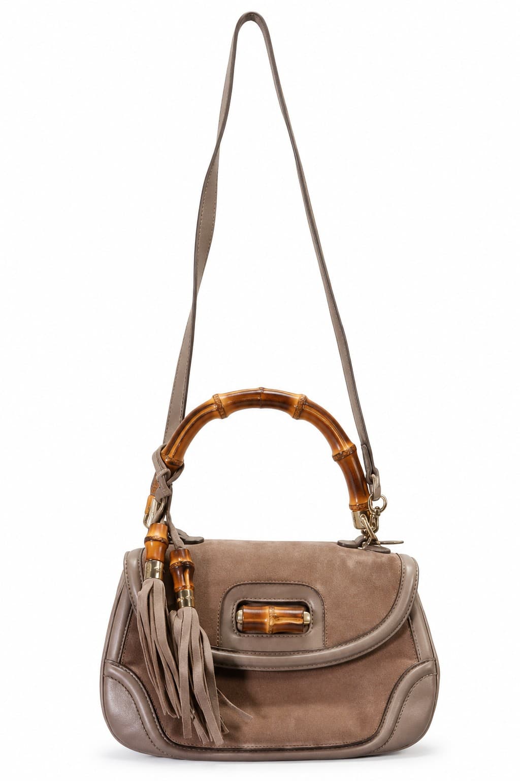Gucci Bamboo Handle Brown Crossbody Purse Handbag