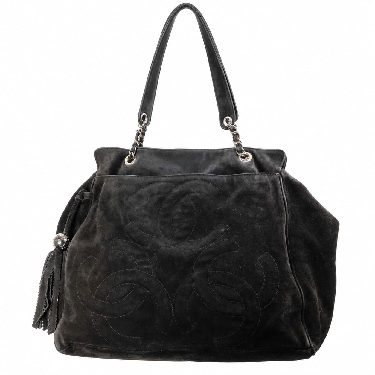 Chanel Black Suede CC Logo Quilted Chain Shoulder Bag Handbag Purse