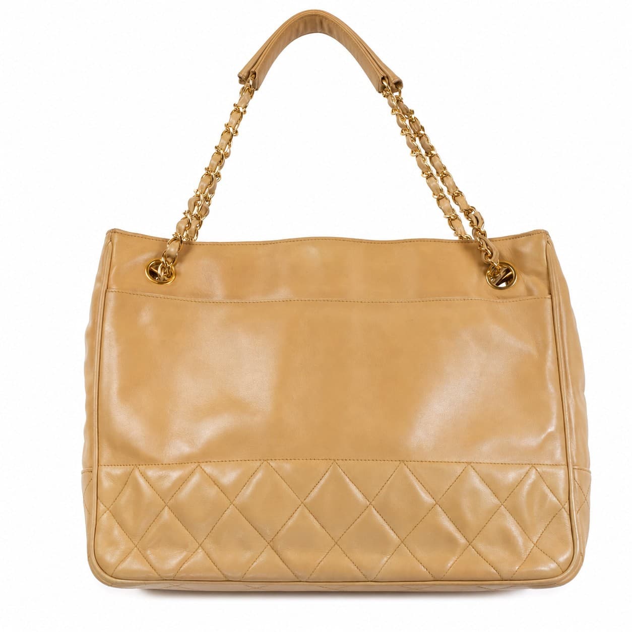 Chanel Beige Leather Quilted Shoulder Bag Tote Handbag Purse Chain Strap